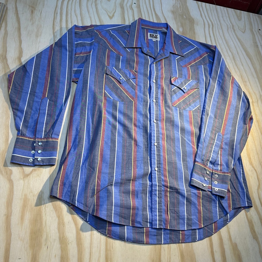 Ely Cattleman Mens XL Blue Stripe Pearl Snap Western Long Sleeve Shirt